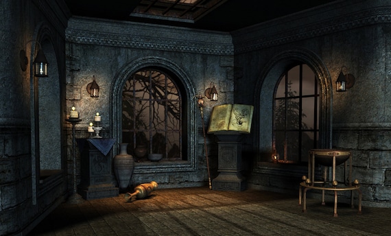 Halloween Backdrop old room with candle scary house