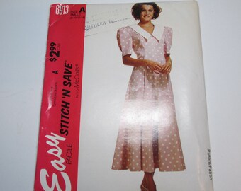 McCalls Stitch'nSave Pattern 6913 Vintage 1994 UNCUT size 8-10-12-14 misses dress