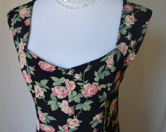 vintage 90's rose floral grunge rayon maxi dress