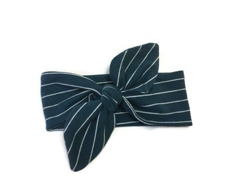 Navy blue baby headband, Striped hair bow, Baby headband, Bow headband, Adjustable headband, Baby girl headband, Baby accessories, Baby bow