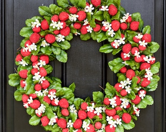 Strawberry Wreath, Farmhouse Wreath, Country Wreath, Primitive Wreath, Spring Wreath, Summer Wreath, Front Door Wreath