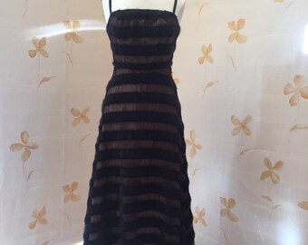 Evening black tulle and wool gown