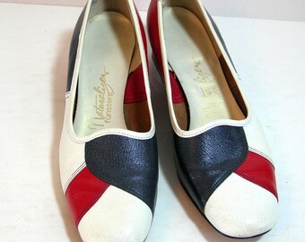 Vintage Spectator Pumps Naturalizer Funsters Red, White And Blue Shoes Size 8 1/2 Americana
