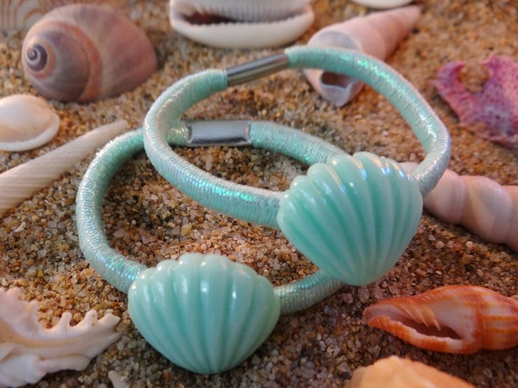 Shell Seashell Hair Tie Ties Set Clam Clamshell Iridescent Pony Tail Holder Im I'm really a mermaid Accessory Kawaii Kids Childrens Girls