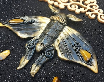 Magic moth decorated with eye/magical moth with Tigereye gemstones