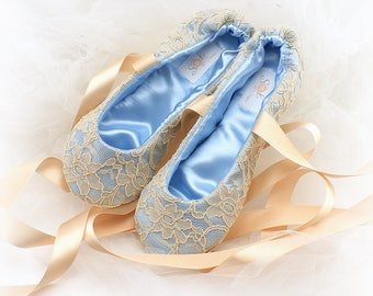 Something Blue Wedding Flats Shoes Blue Ballet Flats Champagne Gold Ballet Shoes Baby Blue Flats Ballet Slippers Bridal Shoes