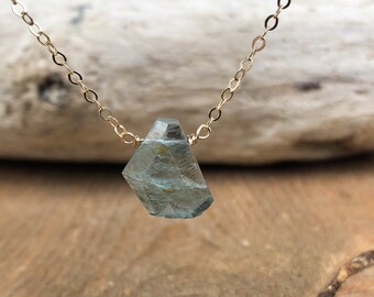 Gold Raw Aquamarine Necklace - Raw Aquamarine Pendant - March Birthstone Jewelry - Raw Crystal Necklace - Gift for Her