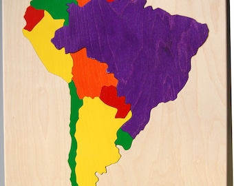 South America Wooden Map Puzzle - educational gift for kids and adults, teachers, geography students - learn countries and capitals