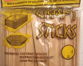 Wooden Craft Sticks & Instruction Booklet by Forster, 150 per pkg, Made in U.S.A., Vintage Skill Sticks, Vintage Craft Supply Item