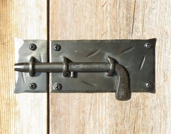 Slide Bolt DOOR LATCH Hand Forged Cabinet Gate Shed Country Antique Slide Bolt DOOR LATCH Hand Forged Cabinet Gate Shed Country Antique Wrought Iron Metal Decor Furniture Cupboard Finger Lock + Black Screws from ... - Slide Bolt DOOR LATCH Hand Forged Cabinet Gate Shed Country Antique