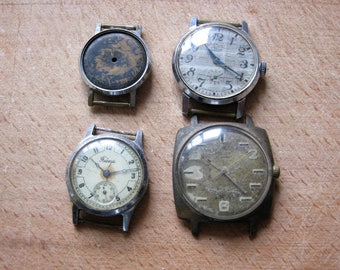 Set of 4 men's watch for parts or repair Horology Mechanical watch Watch parts USSR Recycled watch parts Clockwork jewelry Steampunk art