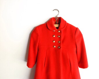 vintage girl's wool coat, childs wool coat, beautiful vintage girl's red wool coat with matching pants, girls winter coat, handmade vintage