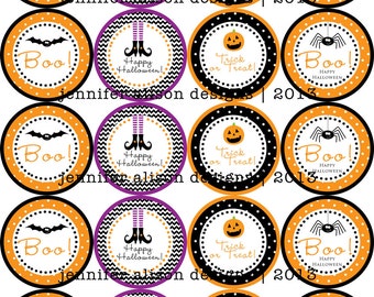 INSTANT DOWNLOAD / Halloween Bat, Witch, Pumpkin, Spider 2" printable Party Circles / Cupcake Topper / Stickers / Thank You Tags