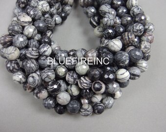 12mm round Faceted Web Jasper beads 15.5 inches long