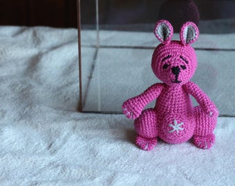 Kangaroo pink baby stuffed animals knitting toys cotton easter amigurumi rosy wallaby toys birthday gift nursery room decor wallaroo