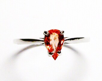 Sapphire ring, sapphire, orange sapphire, orange, solitaire pear ring, birthstone ring, s 7 3/4 "Mio Amore"