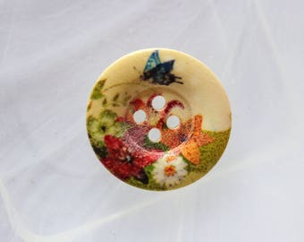 button wood flowers and Butterfly