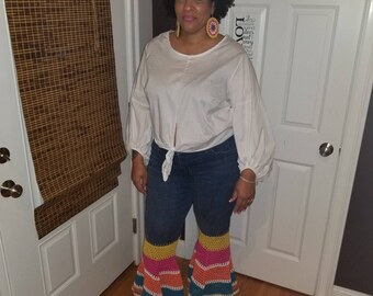 Upcycled crochet bellbottom Jeans