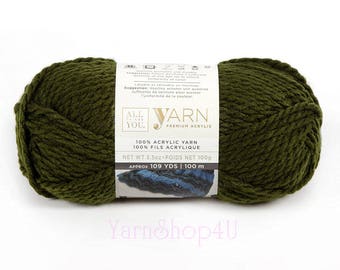 FOREST Bulky Yarn. All Things You Premium Acrylic. Solid Mossy Green Color. Solid Green. Soft Bulky Green Yarn. Same as Charisma Forest. √