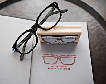 Book Stamp Ex Libris Stamp Book Lover Gift Library Stamp Bookplate Stamp From the Library of John Adams Quote Words of Wisdom Glasses Stamp