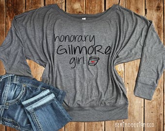 Honorary Gilmore Girl Bella+Canvas Long Sleeve Flowy Tee, Gilmore Girls, I Drink Coffee Like A Gilmore, I'd Rather Be Watching Gilmore Girls