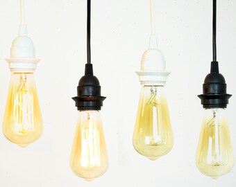 Cord Set With Bulb Socket - Black Pendant Light - White Pendant Light - Plug In Pendant - Hanging Lights - Drop Lights - Edison Bulb Lamp