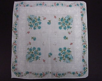 Vintage Handkerchief light blue floral (vh113)