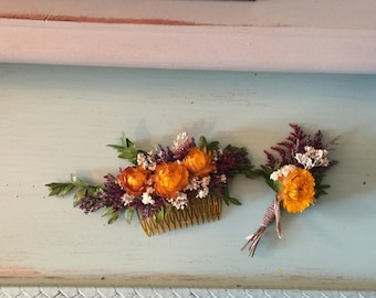 Strawflower Haircomb and Boutonnière