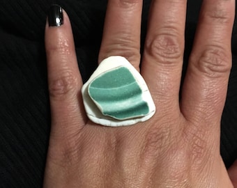 Green Pottery Shard Ring