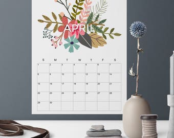 2018 Calendar Printable, Letter Size Printable Calendar, Floral Spray Design, 2018 Wall Calendar, DIY Printable