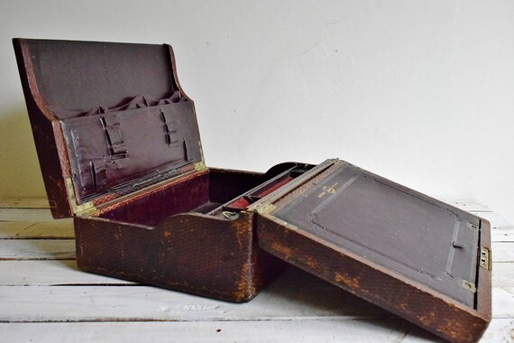 Antique Lap Desk Victorian Military Campaign Writing Box In - Antique Lap Desk Victorian Military Campaign Writing Box In
