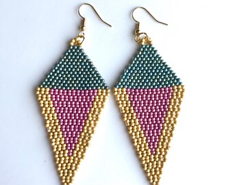 Beaded earrings statement jewelry unique handmade geometric shape