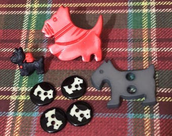 Fun Scottie Scotty Dog Button Lot 2 Larger Buttons 1 Snap Together 4 Cookie Style