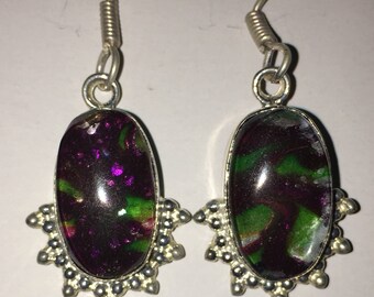 Green Purple Dichroic Silver Earrings