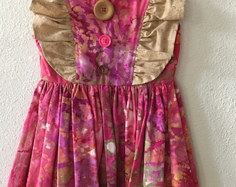 Girls 4T-5T Cotton Batik Dress with Ruffles - Pink