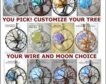 CUSTOM Tree of Life Pendant Full Moon YOUR CHOICE Made to Order Tree of Knowledge Wire Wrapped Jewelry Celtic Tree Celestial Necklace Lunar