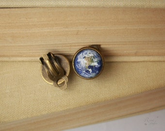 Earth Clip On Earrings, Blue Planet earrings, Galaxy clip earrings, Earth jewelry, Space jewelry, Solar System Clip Ons, Planet jewellery