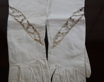 White Kid Gloves, Cutwork and Embroidery, Just Past the Wrist Length