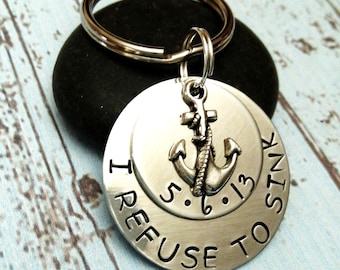 Personalized Anchor Key chain,Survivor Key chain,Motivational Key Chain,Inspirational Key chain,I Refuse To Sink Key chain,Nautical Keychain