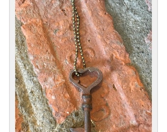Antique Skeleton Key Necklace - Heart - Antique Skeleton Key - Vintage Skeleton Key - Antique Key - Vintage Key - 1800's Skeleton Key