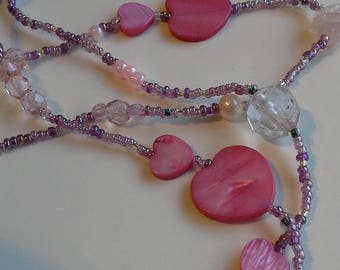 Pink heart beaded necklace