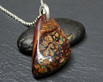 large Boulder opal necklace, big Australian opal pendant, large mens opal pendant, Koroit opal pendant, October birthstone gift for him