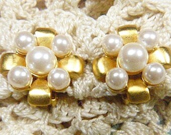 Vintage Gold and Pearl GIVENCHY Clip Earrings - V-EAR-600 - Pearl Clip Earrings - Pearl Earrings