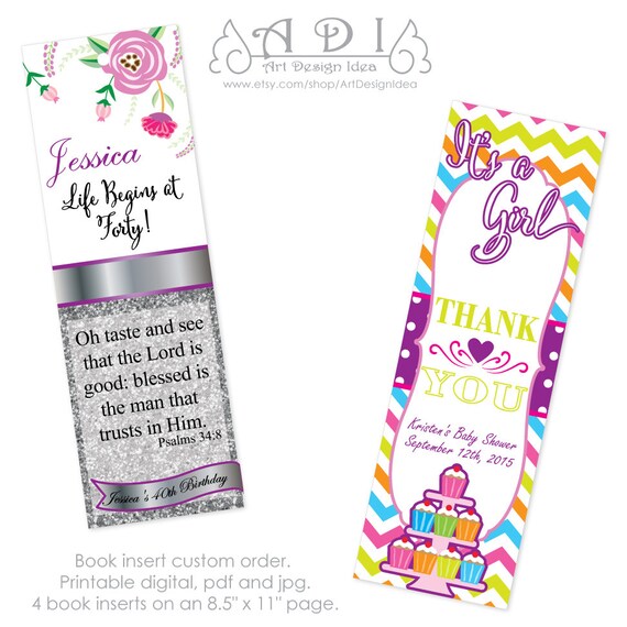 Bookmark custom order. Printable digital pdf and jpg.