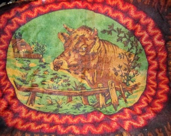 Vintage handmade wool sleigh blanket with B applique