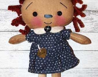 Rainbow Love Hearts Annie - Primitive Raggedy Ann Doll (HAFAIR)