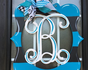 Monogram Door Hanger Painted Wood Letter Wreath Monogram Monogram Door Hanger Painted Wood Letter Wreath Monogram
