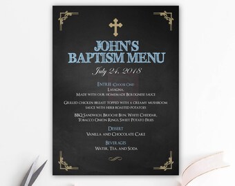 Menu bautizo chico, chalkboard, menu imprimible, baptism menu, menu cards, digital file, bautizo, comunion, fiesta, gold baptism BFC01