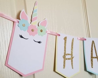 Unicorn birthday banner, happy birthday, name banner, girls birthday, unicorn party, kids birthday, kids party, baby shower