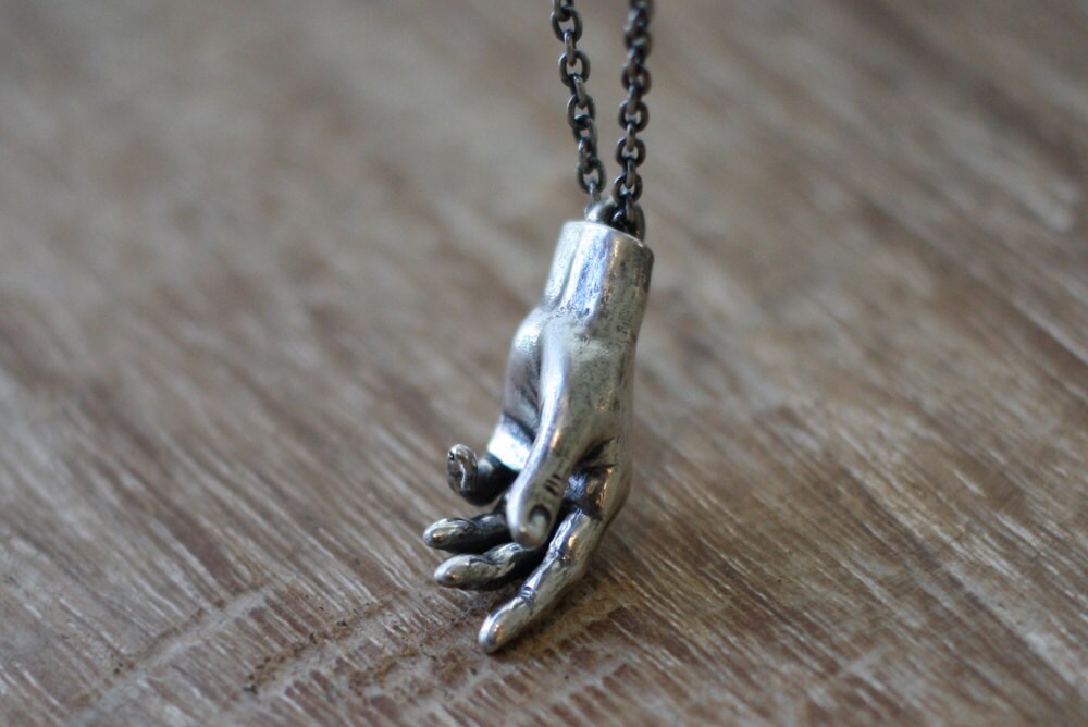 hand necklace sterling silver hand long necklace unique hand